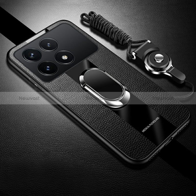 Soft Silicone Gel Leather Snap On Case Cover with Magnetic Finger Ring Stand PB1 for Xiaomi Redmi K70 5G