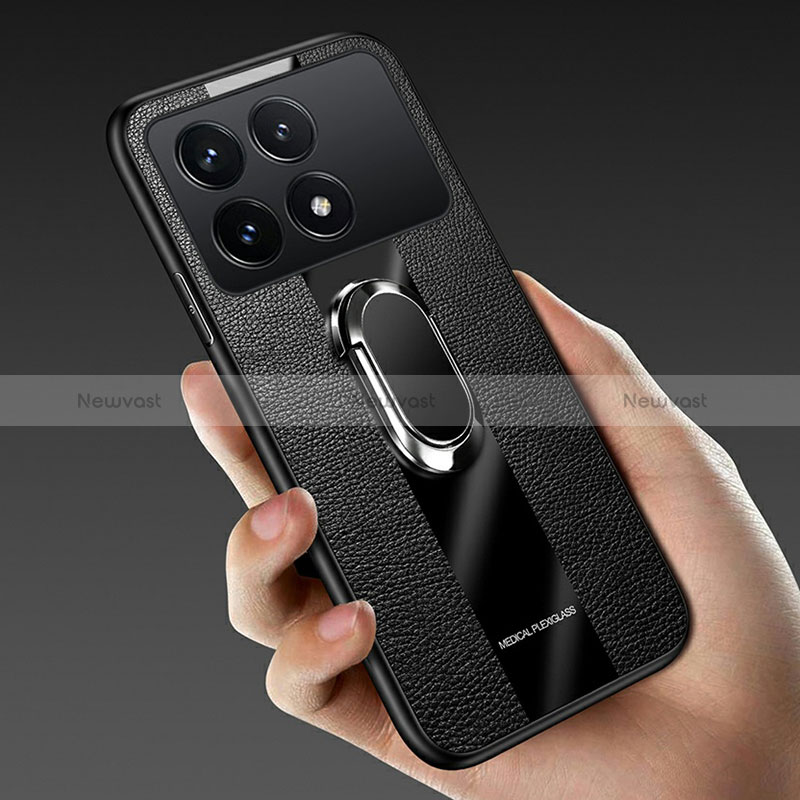 Soft Silicone Gel Leather Snap On Case Cover with Magnetic Finger Ring Stand PB1 for Xiaomi Redmi K70 5G