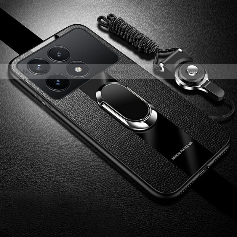 Soft Silicone Gel Leather Snap On Case Cover with Magnetic Finger Ring Stand PB1 for Xiaomi Redmi K70E 5G