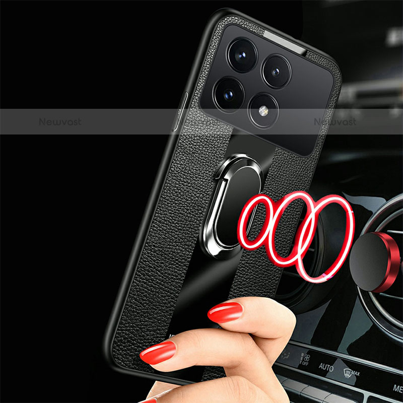 Soft Silicone Gel Leather Snap On Case Cover with Magnetic Finger Ring Stand PB1 for Xiaomi Redmi K70E 5G