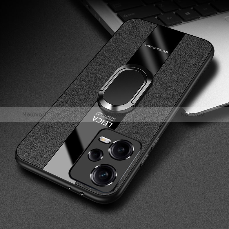 Soft Silicone Gel Leather Snap On Case Cover with Magnetic Finger Ring Stand PB1 for Xiaomi Redmi Note 12 Explorer
