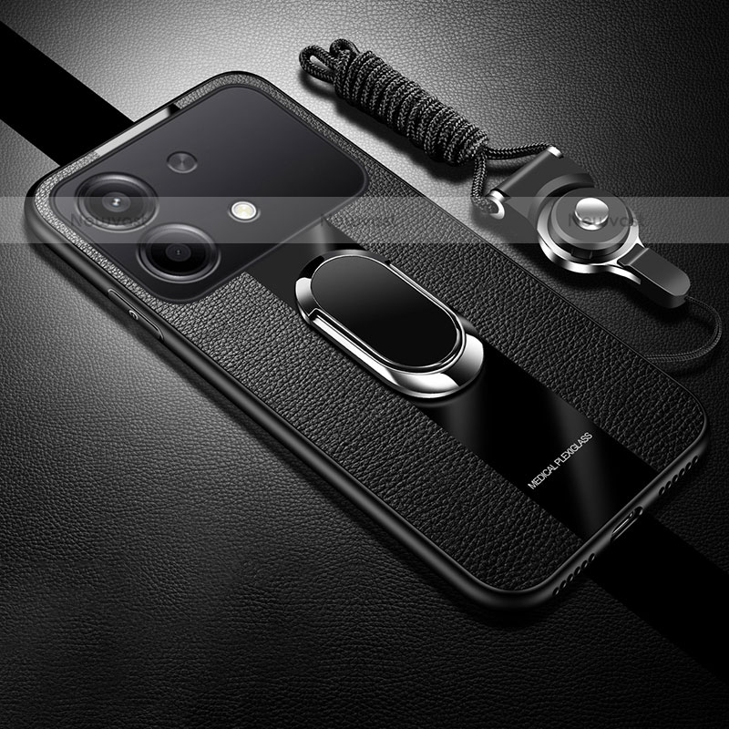 Soft Silicone Gel Leather Snap On Case Cover with Magnetic Finger Ring Stand PB1 for Xiaomi Redmi Note 13R Pro 5G