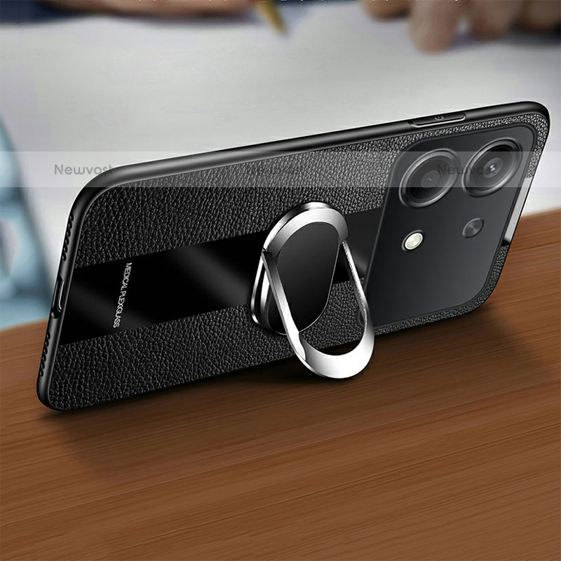 Soft Silicone Gel Leather Snap On Case Cover with Magnetic Finger Ring Stand PB1 for Xiaomi Redmi Note 13R Pro 5G