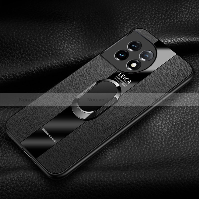 Soft Silicone Gel Leather Snap On Case Cover with Magnetic Finger Ring Stand PB2 for OnePlus Ace 2 Pro 5G