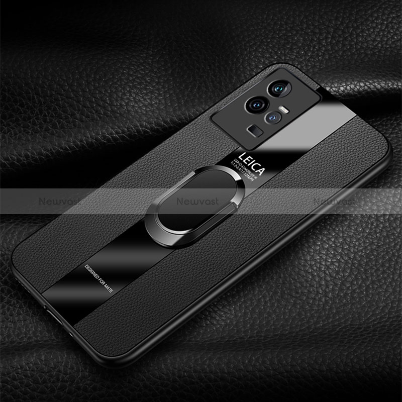 Soft Silicone Gel Leather Snap On Case Cover with Magnetic Finger Ring Stand PB2 for Vivo iQOO 11 5G