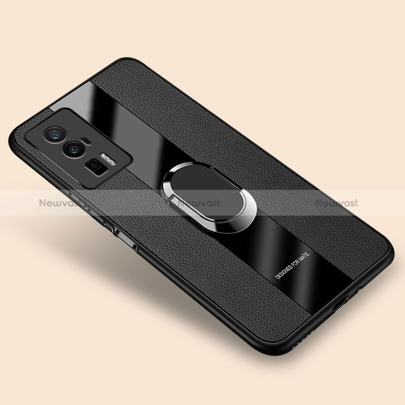 Soft Silicone Gel Leather Snap On Case Cover with Magnetic Finger Ring Stand PB2 for Xiaomi Poco F5 Pro 5G