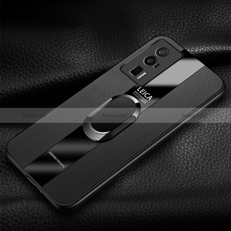 Soft Silicone Gel Leather Snap On Case Cover with Magnetic Finger Ring Stand PB2 for Xiaomi Redmi K60 Pro 5G