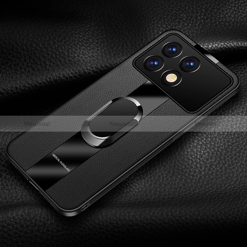 Soft Silicone Gel Leather Snap On Case Cover with Magnetic Finger Ring Stand PB2 for Xiaomi Redmi K70 Pro 5G