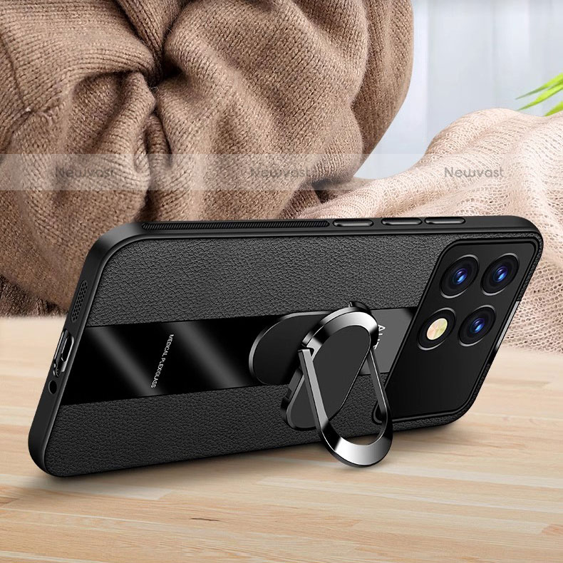 Soft Silicone Gel Leather Snap On Case Cover with Magnetic Finger Ring Stand PB2 for Xiaomi Redmi K70E 5G