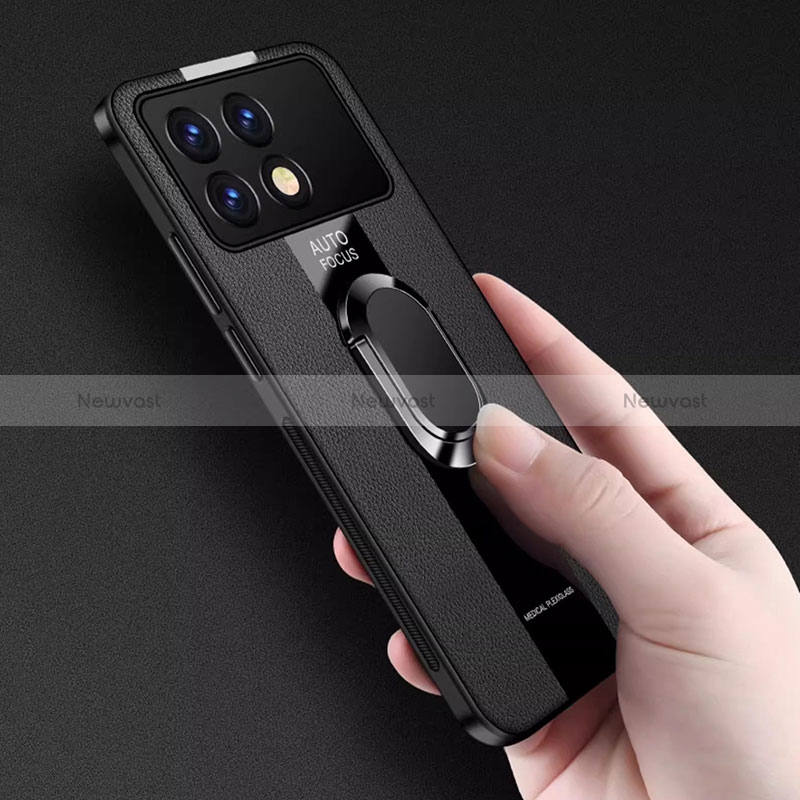 Soft Silicone Gel Leather Snap On Case Cover with Magnetic Finger Ring Stand PB3 for Xiaomi Redmi K70 Pro 5G