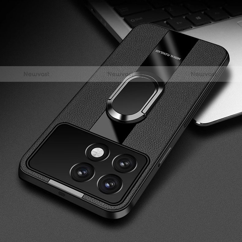 Soft Silicone Gel Leather Snap On Case Cover with Magnetic Finger Ring Stand PB3 for Xiaomi Redmi K70E 5G