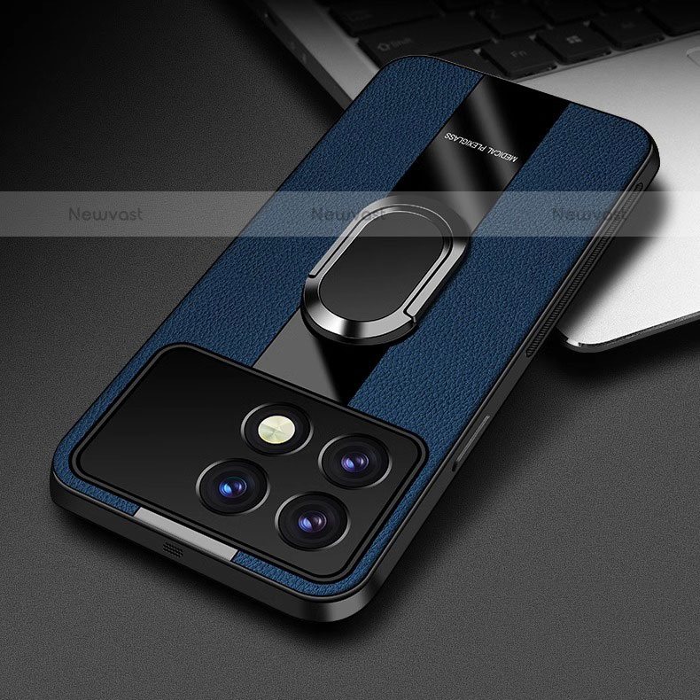 Soft Silicone Gel Leather Snap On Case Cover with Magnetic Finger Ring Stand PB3 for Xiaomi Redmi K70E 5G