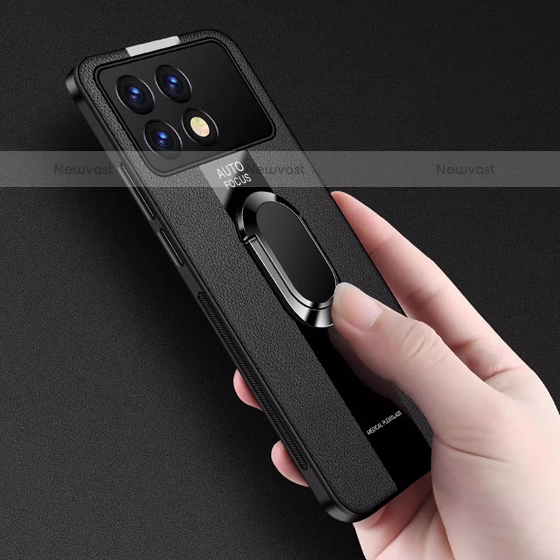 Soft Silicone Gel Leather Snap On Case Cover with Magnetic Finger Ring Stand PB3 for Xiaomi Redmi K70E 5G