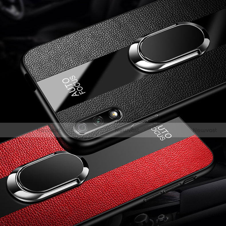 Soft Silicone Gel Leather Snap On Case Cover with Magnetic Finger Ring Stand S01 for Huawei Honor 9X