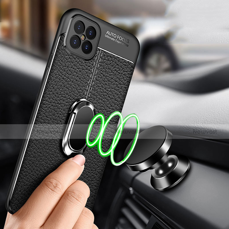 Soft Silicone Gel Leather Snap On Case Cover with Magnetic Finger Ring Stand S01 for Huawei Nova 8 SE 5G