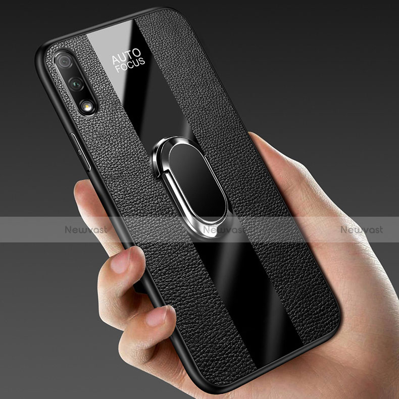 Soft Silicone Gel Leather Snap On Case Cover with Magnetic Finger Ring Stand S01 for Huawei P Smart Z (2019)