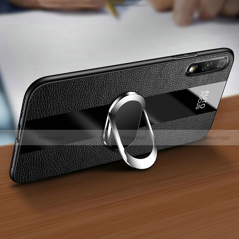 Soft Silicone Gel Leather Snap On Case Cover with Magnetic Finger Ring Stand S01 for Huawei P Smart Z (2019)