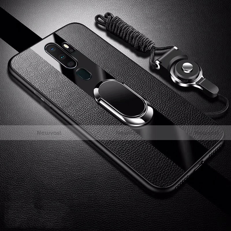 Soft Silicone Gel Leather Snap On Case Cover with Magnetic Finger Ring Stand S01 for Oppo A11