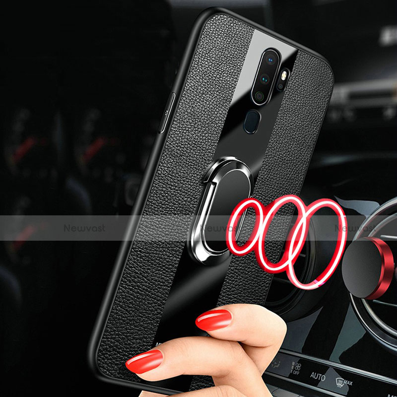 Soft Silicone Gel Leather Snap On Case Cover with Magnetic Finger Ring Stand S01 for Oppo A11