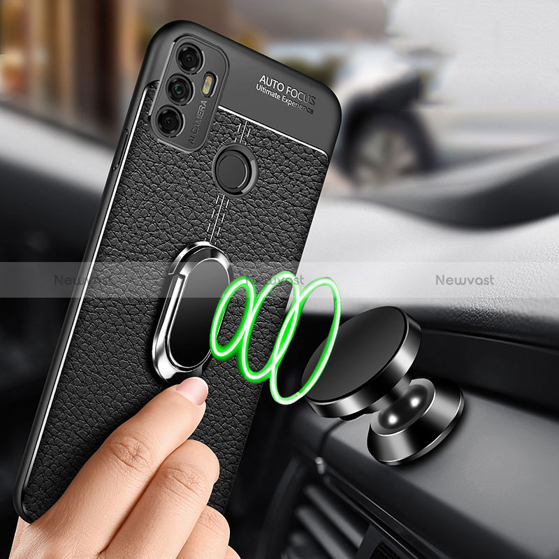 Soft Silicone Gel Leather Snap On Case Cover with Magnetic Finger Ring Stand S01 for Oppo A11s