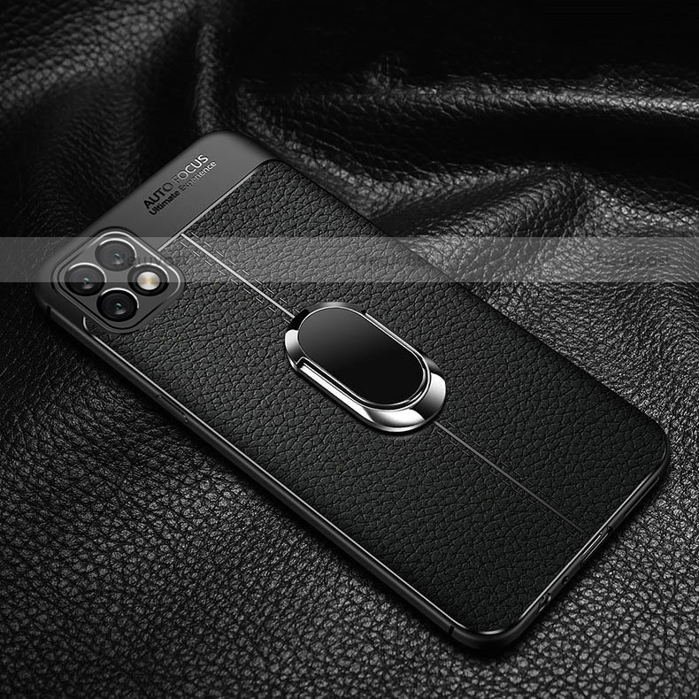 Soft Silicone Gel Leather Snap On Case Cover with Magnetic Finger Ring Stand S01 for Oppo A72 5G