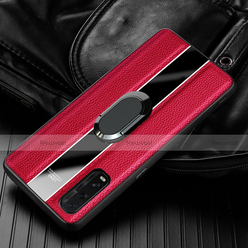 Soft Silicone Gel Leather Snap On Case Cover with Magnetic Finger Ring Stand S01 for Oppo Find X2