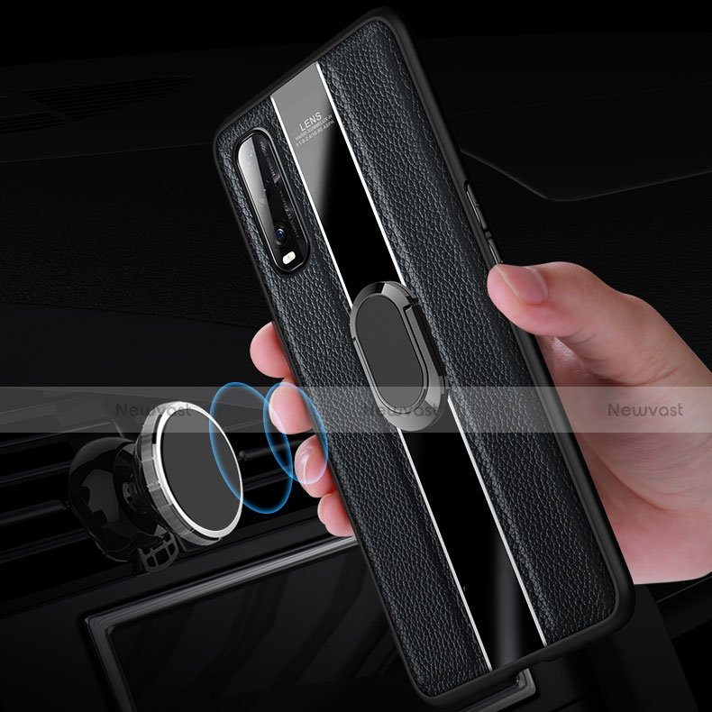 Soft Silicone Gel Leather Snap On Case Cover with Magnetic Finger Ring Stand S01 for Oppo Find X2