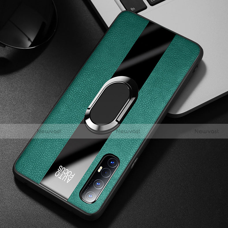 Soft Silicone Gel Leather Snap On Case Cover with Magnetic Finger Ring Stand S01 for Oppo Find X2 Neo Green