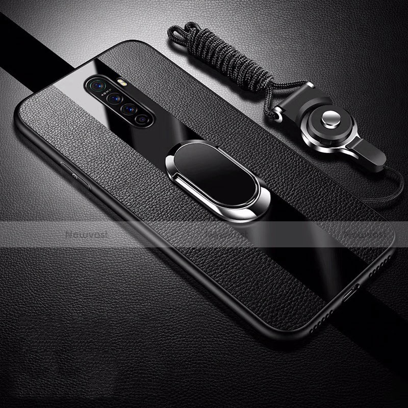 Soft Silicone Gel Leather Snap On Case Cover with Magnetic Finger Ring Stand S01 for Oppo Reno Ace