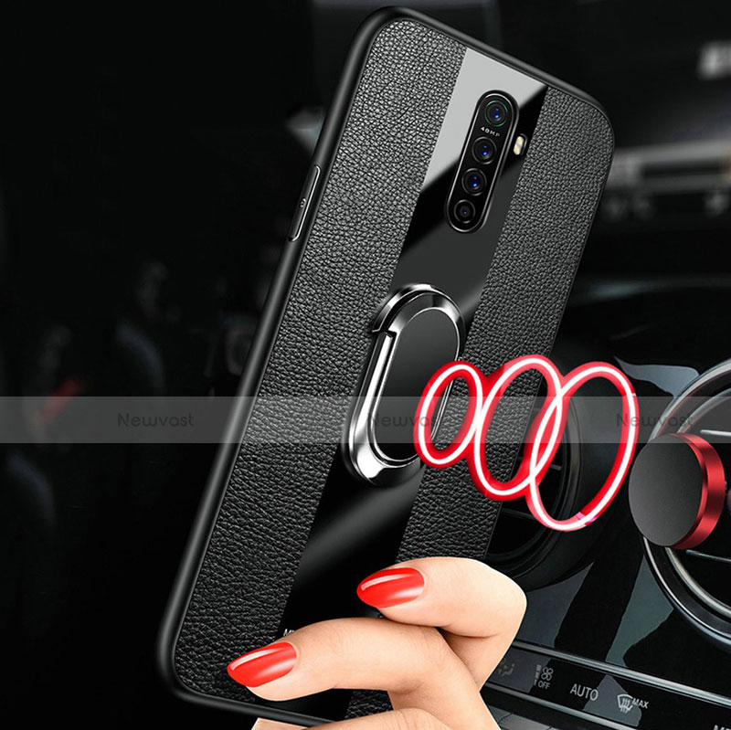 Soft Silicone Gel Leather Snap On Case Cover with Magnetic Finger Ring Stand S01 for Oppo Reno Ace