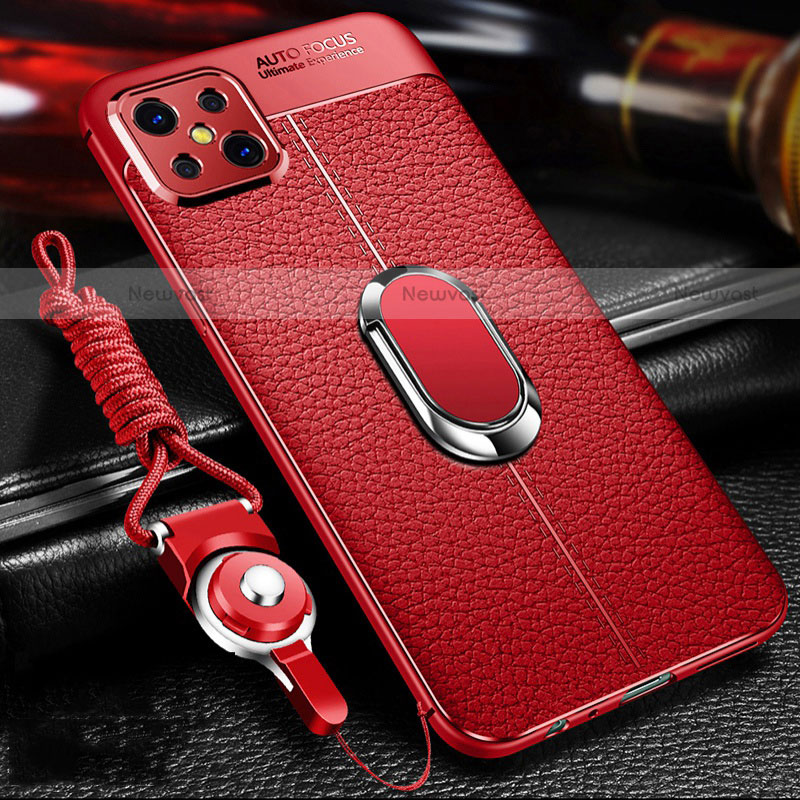 Soft Silicone Gel Leather Snap On Case Cover with Magnetic Finger Ring Stand S01 for Oppo Reno4 Z 5G