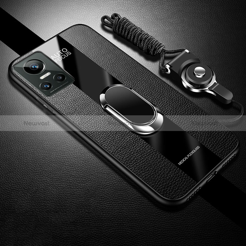 Soft Silicone Gel Leather Snap On Case Cover with Magnetic Finger Ring Stand S01 for Realme GT Neo3 5G