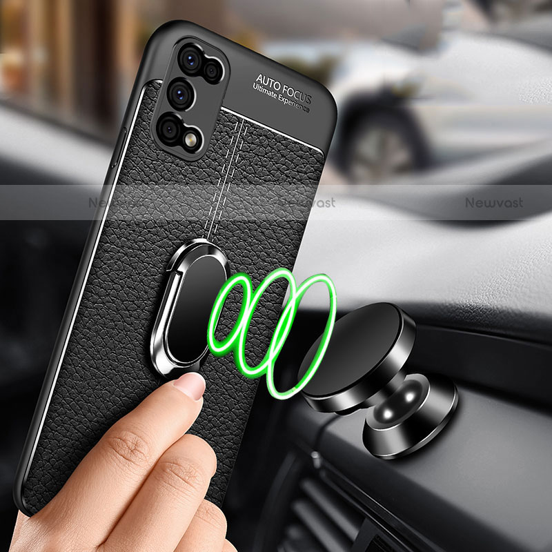 Soft Silicone Gel Leather Snap On Case Cover with Magnetic Finger Ring Stand S01 for Realme Narzo 30 Pro 5G