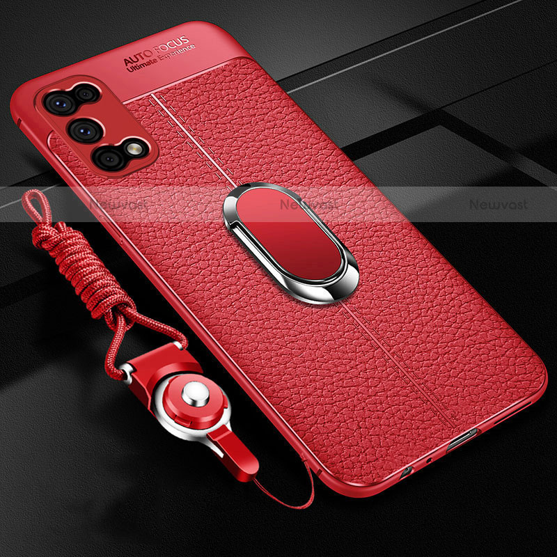 Soft Silicone Gel Leather Snap On Case Cover with Magnetic Finger Ring Stand S01 for Realme Q2 5G