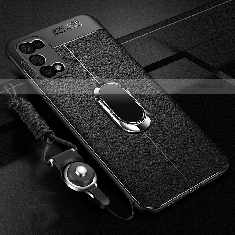 Soft Silicone Gel Leather Snap On Case Cover with Magnetic Finger Ring Stand S01 for Realme Q2 5G