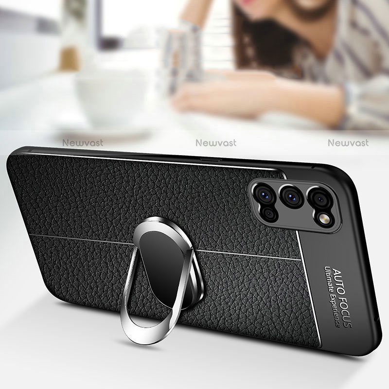 Soft Silicone Gel Leather Snap On Case Cover with Magnetic Finger Ring Stand S01 for Realme Q2 5G