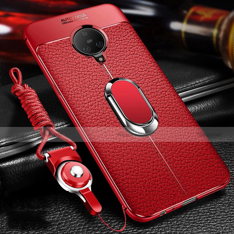 Soft Silicone Gel Leather Snap On Case Cover with Magnetic Finger Ring Stand S01 for Vivo Nex 3 5G Red