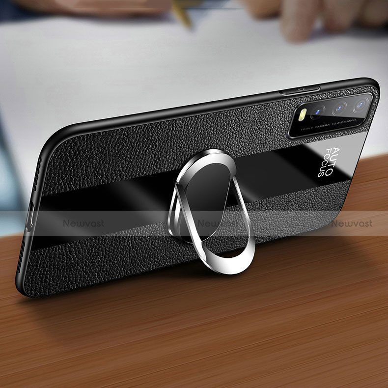 Soft Silicone Gel Leather Snap On Case Cover with Magnetic Finger Ring Stand S01 for Vivo Y20s