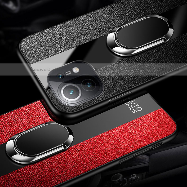 Soft Silicone Gel Leather Snap On Case Cover with Magnetic Finger Ring Stand S01 for Xiaomi Mi 11 Lite 4G