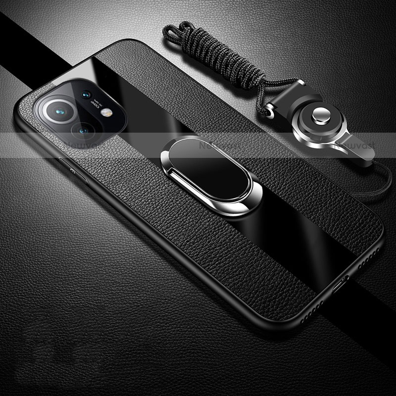 Soft Silicone Gel Leather Snap On Case Cover with Magnetic Finger Ring Stand S01 for Xiaomi Mi 11 Lite 5G