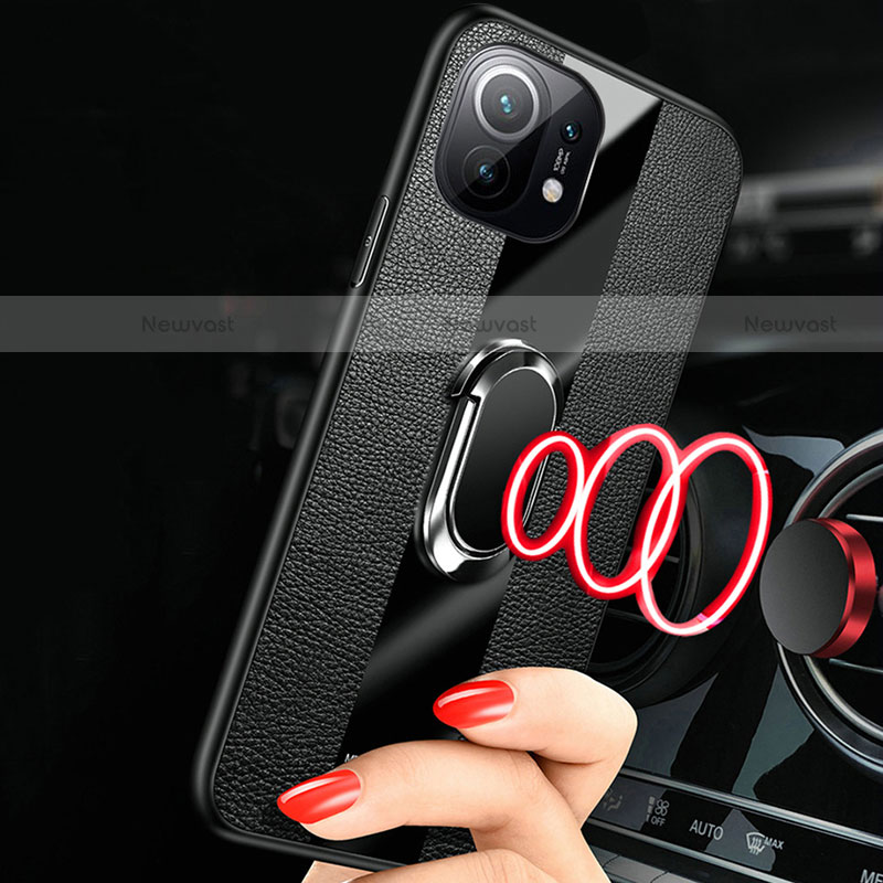 Soft Silicone Gel Leather Snap On Case Cover with Magnetic Finger Ring Stand S01 for Xiaomi Mi 11 Lite 5G