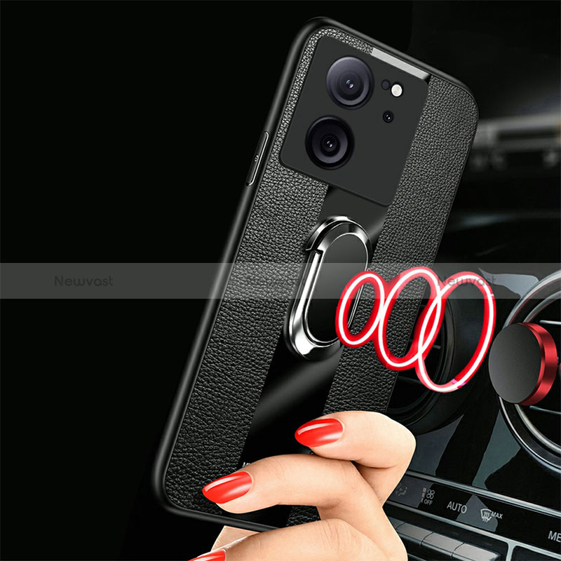 Soft Silicone Gel Leather Snap On Case Cover with Magnetic Finger Ring Stand S01 for Xiaomi Mi 13T 5G