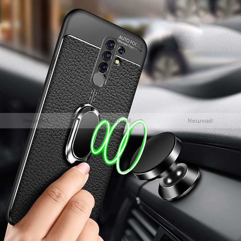 Soft Silicone Gel Leather Snap On Case Cover with Magnetic Finger Ring Stand S01 for Xiaomi Poco M2