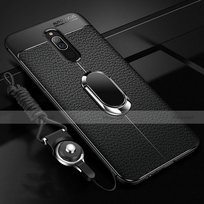 Soft Silicone Gel Leather Snap On Case Cover with Magnetic Finger Ring Stand S01 for Xiaomi Redmi 8 Black