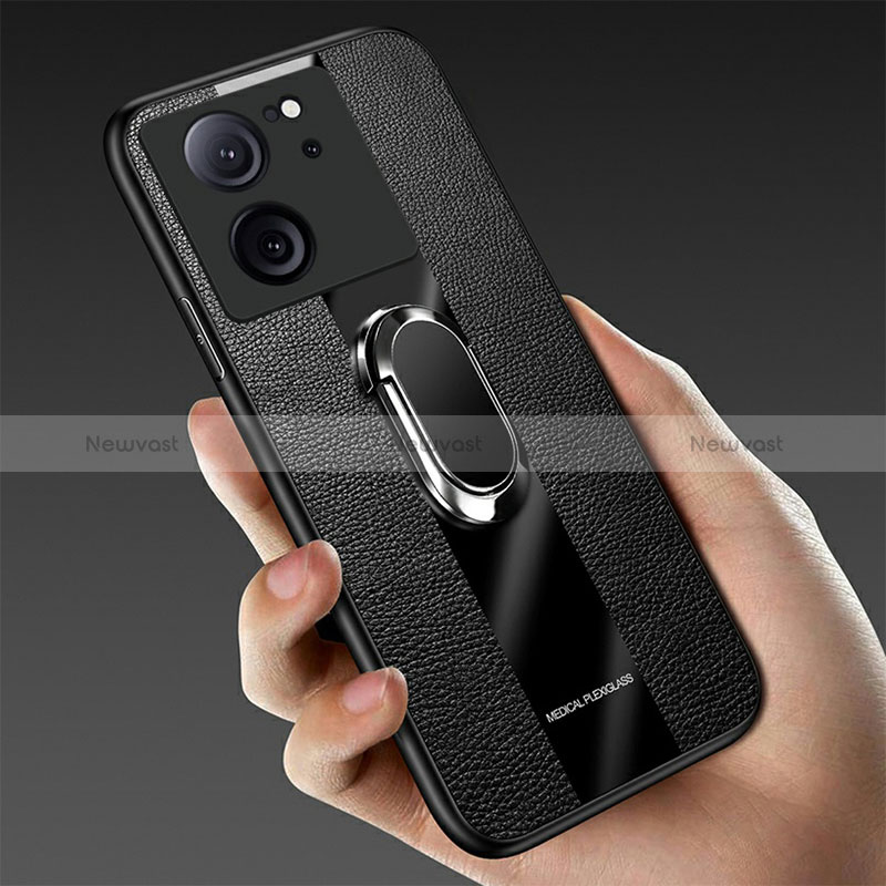 Soft Silicone Gel Leather Snap On Case Cover with Magnetic Finger Ring Stand S01 for Xiaomi Redmi K60 Ultra 5G