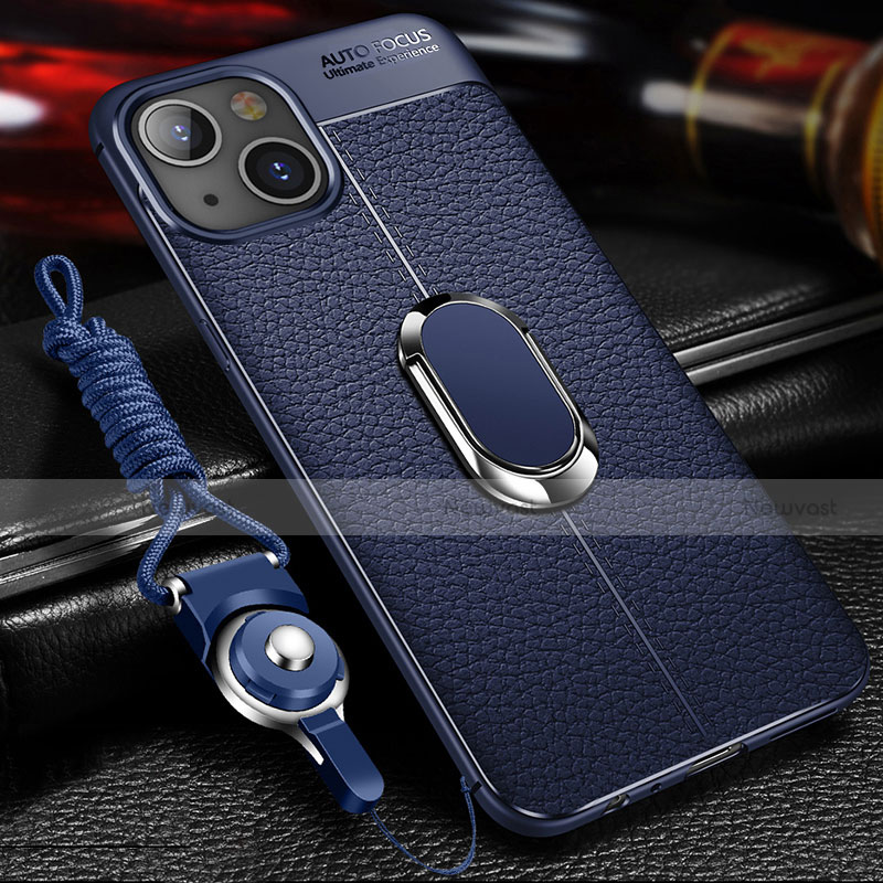 Soft Silicone Gel Leather Snap On Case Cover with Magnetic Finger Ring Stand S02 for Apple iPhone 15