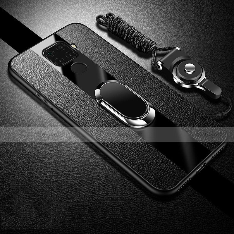 Soft Silicone Gel Leather Snap On Case Cover with Magnetic Finger Ring Stand S02 for Huawei Mate 30 Lite