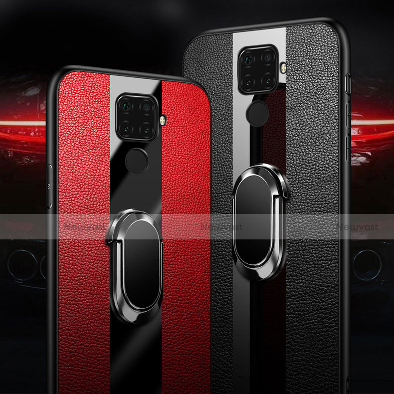 Soft Silicone Gel Leather Snap On Case Cover with Magnetic Finger Ring Stand S02 for Huawei Mate 30 Lite