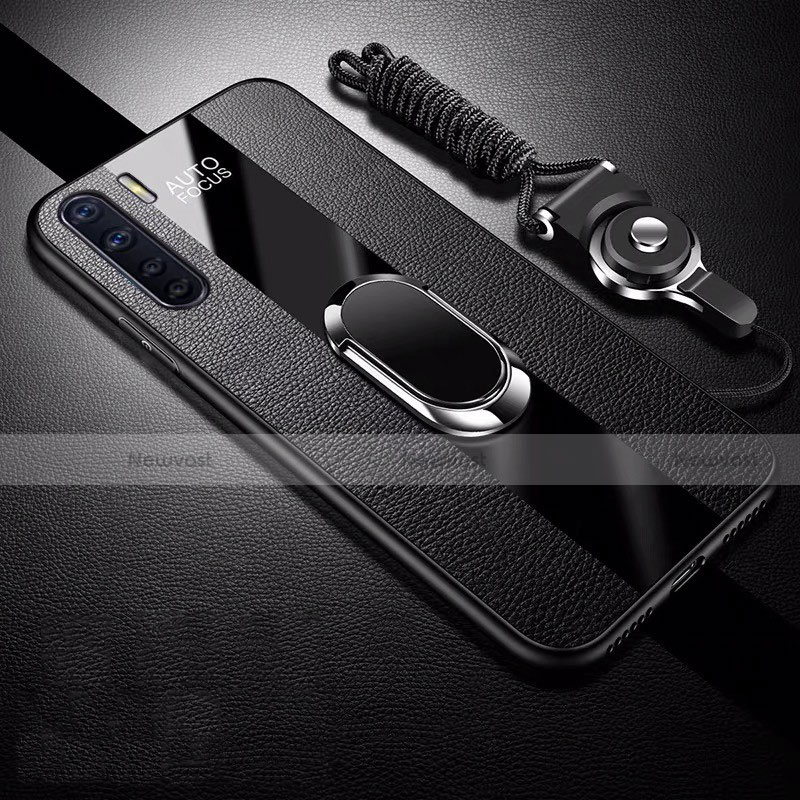 Soft Silicone Gel Leather Snap On Case Cover with Magnetic Finger Ring Stand S02 for Oppo A91