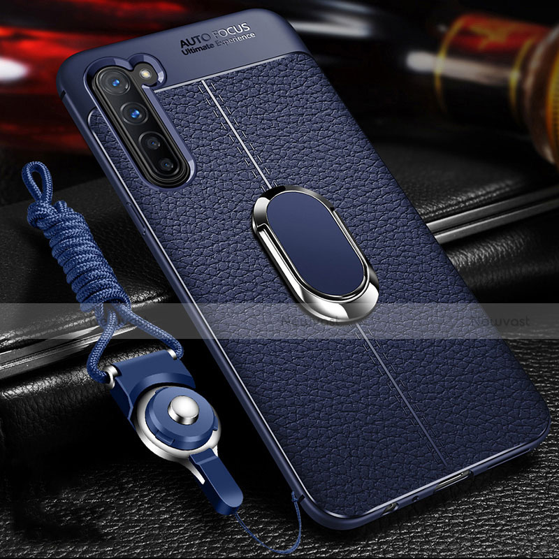 Soft Silicone Gel Leather Snap On Case Cover with Magnetic Finger Ring Stand S02 for Oppo Find X2 Lite Blue